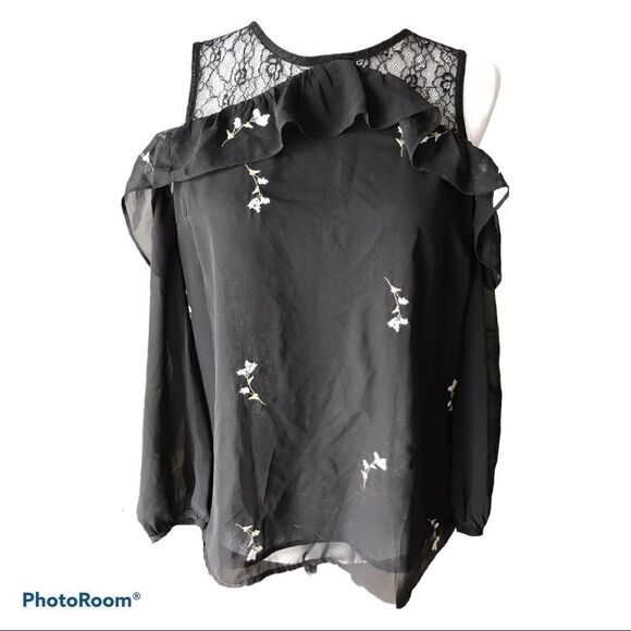 Nwt lucky brand black cold shoulder long sleeve sz S - Picture 1 of 5